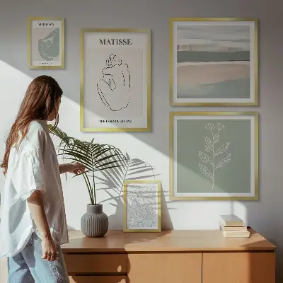 Stylowe grafiki roślinne zestaw 5 obrazów w ramie
