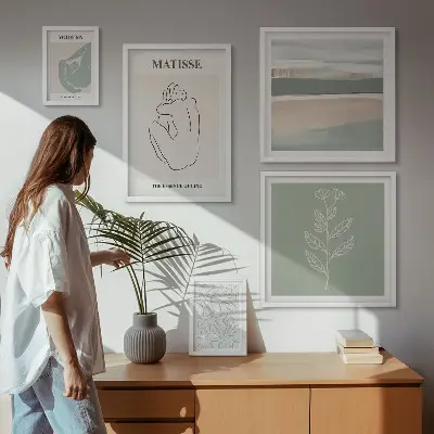 Stylowe grafiki roślinne zestaw 5 obrazów w ramie