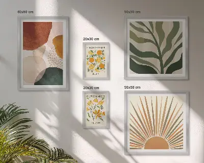 Zestaw obrazów w ramie do galerii ściennej stylowe grafiki z motywem roślinnym i geometrycznym
