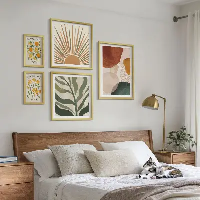Zestaw obrazów w ramie do galerii ściennej stylowe grafiki z motywem roślinnym i geometrycznym
