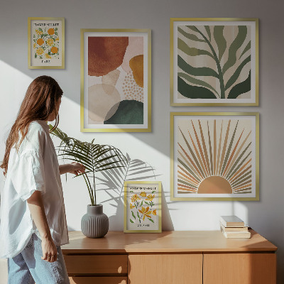 Zestaw obrazów w ramie do galerii ściennej Stylowe grafiki roślinne geometria