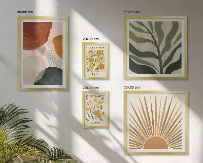 Zestaw obrazów w ramie do galerii ściennej stylowe grafiki z motywem roślinnym i geometrycznym