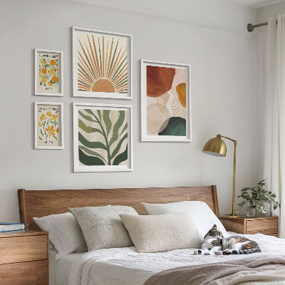 Zestaw obrazów w ramie do galerii ściennej Stylowe grafiki roślinne geometria