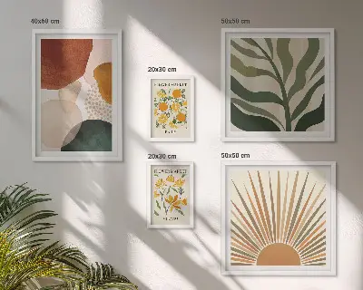 Zestaw obrazów w ramie do galerii ściennej stylowe grafiki z motywem roślinnym i geometrycznym
