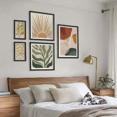 Zestaw obrazów w ramie do galerii ściennej Stylowe grafiki roślinne geometria