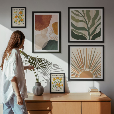Zestaw obrazów w ramie do galerii ściennej Stylowe grafiki roślinne geometria