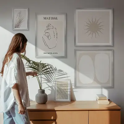 Galeria obrazów na ścianę w stylu boho z minimalistycznymi formami