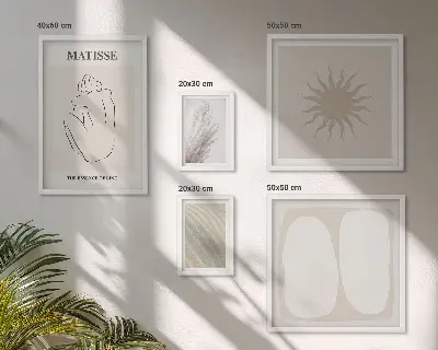 Galeria obrazów na ścianę w stylu boho z minimalistycznymi formami