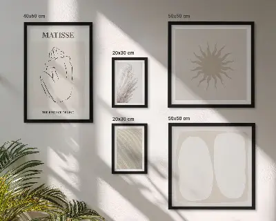 Galeria obrazów na ścianę w stylu boho z minimalistycznymi formami