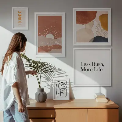 Galeria obrazów na ścianę stylowe grafiki abstrakcyjne ze słońcem