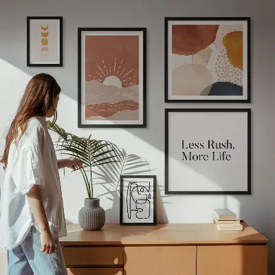 Galeria obrazów na ścianę stylowe grafiki abstrakcyjne ze słońcem