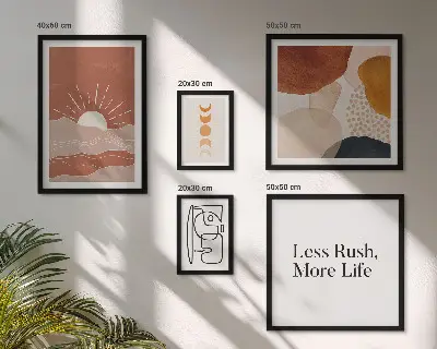 Galeria obrazów na ścianę stylowe grafiki abstrakcyjne ze słońcem