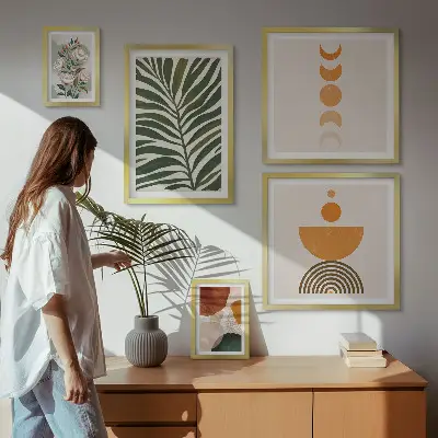 Zestaw obrazów dekoracja ścienna z roślinnymi wzorami w stylu boho