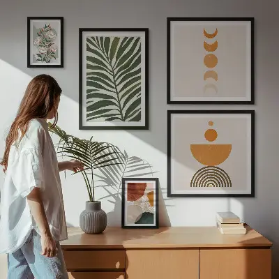 Zestaw obrazów dekoracja ścienna z roślinnymi wzorami w stylu boho