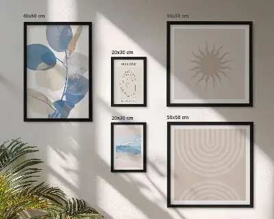 Zestaw obrazów w ramie do galerii ściennej ze stylowymi abstrakcyjnymi roślinami