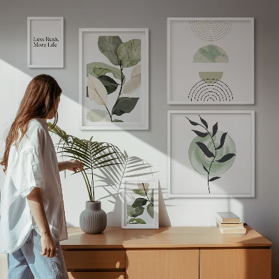 Galeria obrazów na ścianę Stylowe roślinne grafiki wnętrz