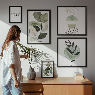 Galeria obrazów na ścianę Stylowe roślinne grafiki wnętrz