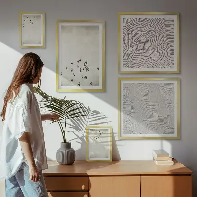 Minimalistyczny malunek ptaków zestaw 5 obrazów w ramie
