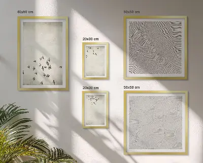 Minimalistyczny malunek ptaków zestaw 5 obrazów w ramie