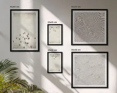 Minimalistyczny malunek ptaków zestaw 5 obrazów w ramie