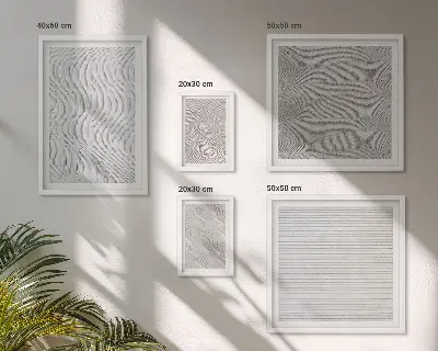 Zestaw obrazów w ramie do galerii ściennej z geometrycznymi wzorami piasku i strukturą
