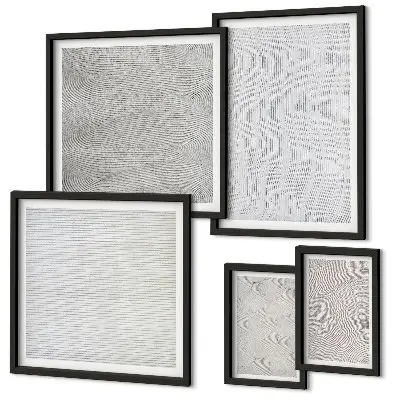 Zestaw obrazów w ramie do galerii ściennej z geometrycznymi wzorami piasku i strukturą