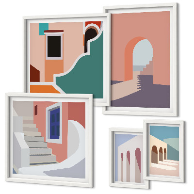 Dekoracja ścienna zestaw obrazów Pastelowe grafiki architektury