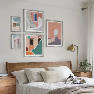 Zestaw obrazów dekoracja ścienna pastelowe grafiki architektury