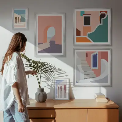 Zestaw obrazów dekoracja ścienna pastelowe grafiki architektury