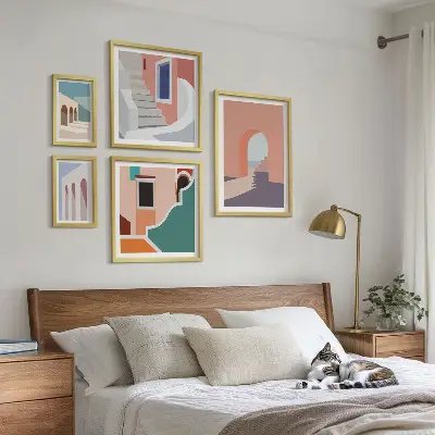 Zestaw obrazów dekoracja ścienna pastelowe grafiki architektury