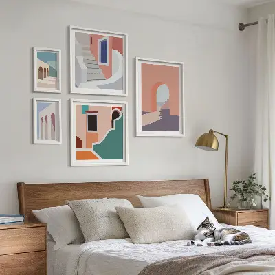 Zestaw obrazów dekoracja ścienna pastelowe grafiki architektury