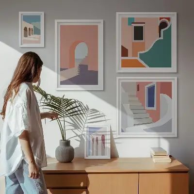 Zestaw obrazów dekoracja ścienna pastelowe grafiki architektury