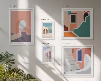 Zestaw obrazów dekoracja ścienna pastelowe grafiki architektury