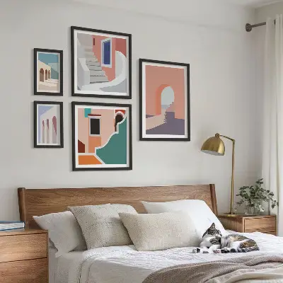 Zestaw obrazów dekoracja ścienna pastelowe grafiki architektury