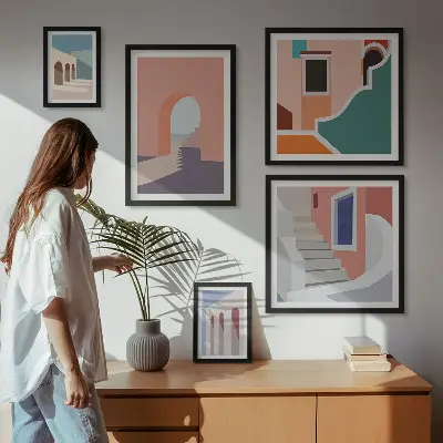 Zestaw obrazów dekoracja ścienna pastelowe grafiki architektury