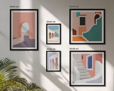 Zestaw obrazów dekoracja ścienna pastelowe grafiki architektury