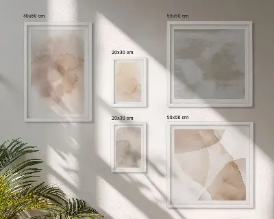 Zestaw obrazów w ramie do galerii ściennej z ciepłymi akwarelami o pastelowych teksturach