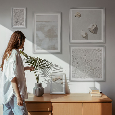 Zestaw obrazów w ramie do galerii ściennej Piasek kamienie boho tekstura