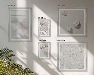 Zestaw obrazów w ramie do galerii ściennej z motywem piasku kamieni i tekstury boho