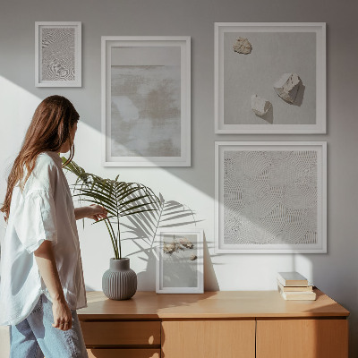 Zestaw obrazów w ramie do galerii ściennej Piasek kamienie boho tekstura