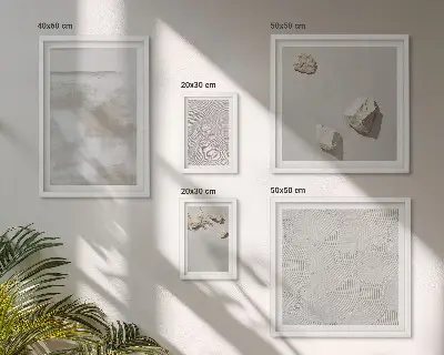 Zestaw obrazów w ramie do galerii ściennej z motywem piasku kamieni i tekstury boho