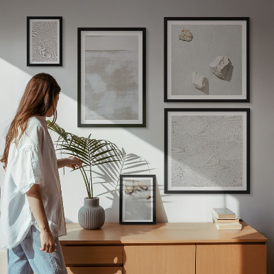 Zestaw obrazów w ramie do galerii ściennej Piasek kamienie boho tekstura