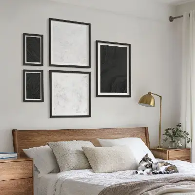 Zestaw 5 obrazów w ramie ciemne i jasne marmury w stylu glamour
