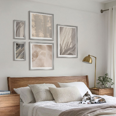 Zestaw obrazów w ramie do galerii ściennej Naturalne tkaniny boho zbliżenia