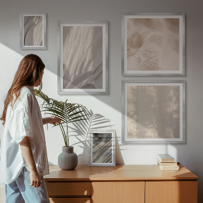 Zestaw obrazów w ramie do galerii ściennej Naturalne tkaniny boho zbliżenia