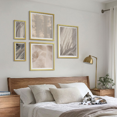 Zestaw obrazów w ramie do galerii ściennej Naturalne tkaniny boho zbliżenia