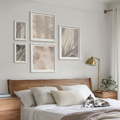 Zestaw obrazów w ramie do galerii ściennej Naturalne tkaniny boho zbliżenia