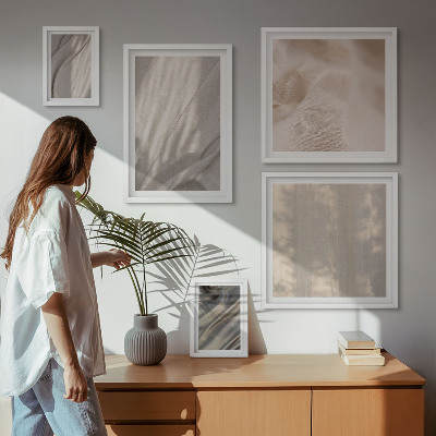 Zestaw obrazów w ramie do galerii ściennej Naturalne tkaniny boho zbliżenia