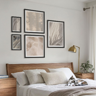 Zestaw obrazów w ramie do galerii ściennej Naturalne tkaniny boho zbliżenia