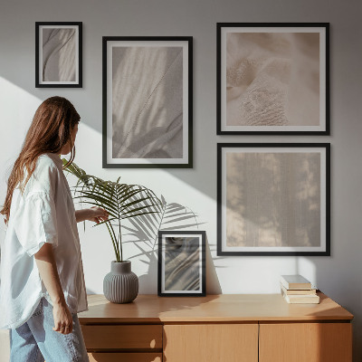 Zestaw obrazów w ramie do galerii ściennej Naturalne tkaniny boho zbliżenia